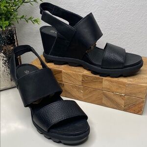 Sorel Black Wedge Sandals